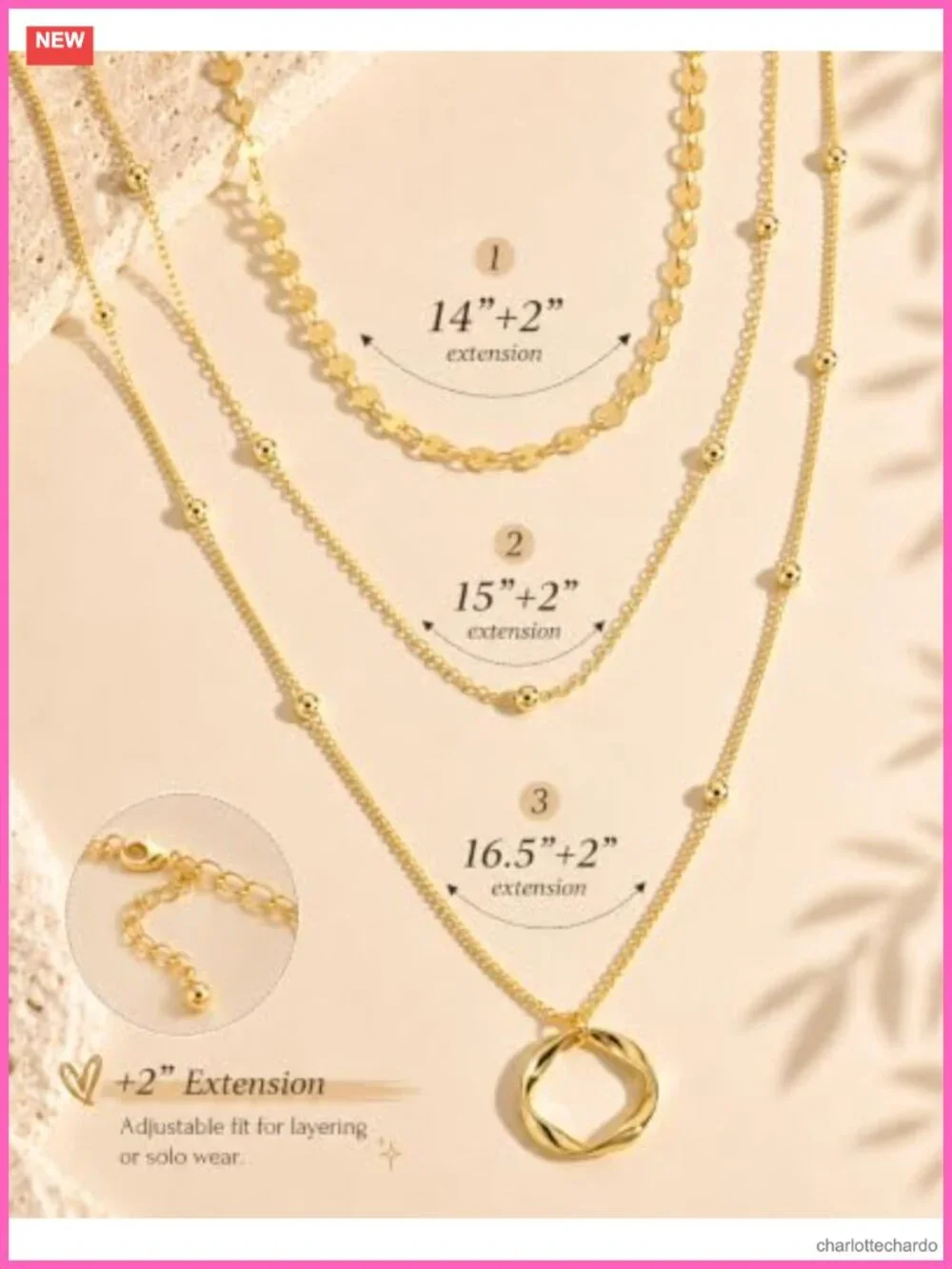 14K Gold Plated 3 Pc Layered Necklaces for Women